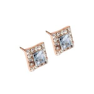 NEW - Dazzling Rose Gold, Blue & White Rhinestone Square Halo Stud Earrings